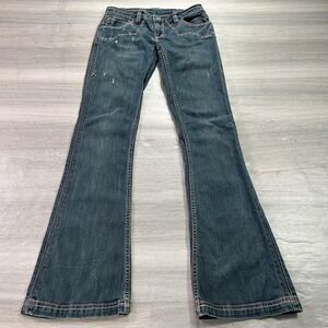 Antik Denim Jeans Womens 27 Blue Bootcut Embroidered Flare Distressed Denim